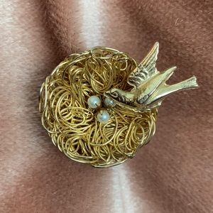 Vintage Dove Nest pin with eggs